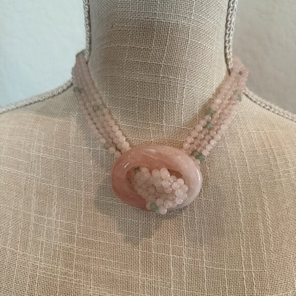 Beautiful Rose Quartz Donut with 4 Strand Bead Choker - Picture 3 of 9
